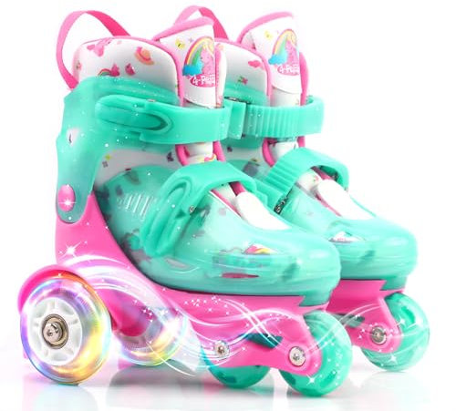 4-Pejiijar Einhorn Kinder Rollschuhe für Mädchen Skates für Kinder mit 3 Räder Roller Skates mit Leuchtenden Rädern Größen Verstellbar für Anfänger Weihnachts und Geburtstags Geschenke