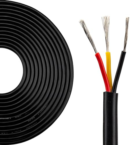 URCIANOW 3×0,3mm² 22AWG Filo Prolunga 15 Metri Filo 3 conduttori Cavo elettrico a trefoli in rame stagnato 3 Conduttori Cavo elettrico di Collegamento per LED Nastro Lampada Illuminazione Striscia