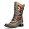 Laura Vita Damen Stiefelette Wadenhoch Leder floral Blumenmuster Aliceo 44, Größe:37 EU, Farbe:Grau