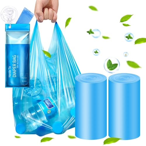 Dergik Large Size (18’’x23’’) Adult Diaper Disposal Bags,96 count Fresh Scented, Elderly Discreet Waste Disposal, Baby Diapers Trash Bags, Sanitary Product Disposal at Home and Travel, Blue