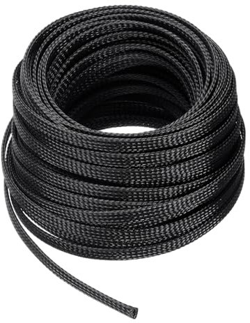 sourcing map 50 Ft - 1/4 Inch Expandable Braided Cable Sleeve, PET Cable Management Wire Sleeving Cord Protector, Wire Wrap Loom Tube for TV Computer Audio, Office Home Devices, Black