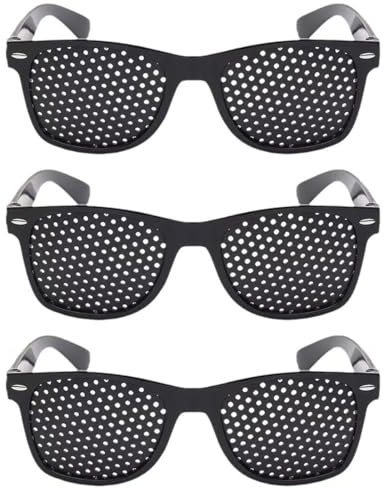 WeddHuis Set di 3 Paia Nero con Fori per Ginnastica Oculare,Occhiali Stenopeici,Plastica Leggera e Resistente