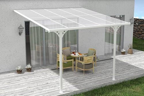 Cazeboo Carport Abri Voiture Toit Terrasse KLEO – 9 m² 3x3 m Aluminium Blanc Polycarbonate Anti-UV – Pergola adossée Robuste Anti-Rouille – Protection Pluie Neige Soleil – 313 x 300 cm