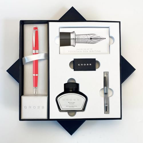 AT Cross Bailey Light Füllfederhalter, luxuriöse Geschenkbox – wählen Sie Federbreite und Farbe (Korallen-Füllfederhalter-Set, feine Feder)