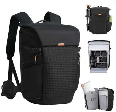 TARION Grande Zaino Fotografico Professionale - Zaino per Fotocamera con Scomparto per Laptop da 16 pollici - Patta Superiore Magnetica e Cintura Staccabile, Copertura Antipioggia (Thorner)