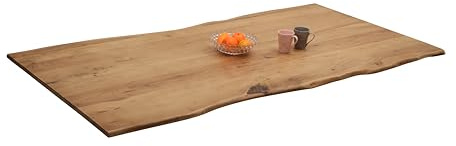SAM Tischplatte 180 x 90 cm | Akazienholz massiv | Eichefarben | Echte Baumkante | Pflegeleichtes Unikat für DIY-Ideen | geeignet für Esstische, Arbeitsflächen & Bartische