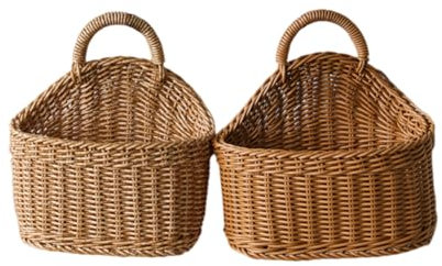 JOYWU Woven Wall Hanging Baskets for Kitchen,2 Pcs 21 x 19cm Boho Style Handmade Hanging Vegetable Fruit Storage Basket with Handle,Wall Decorative Flower Baskets,Home Office Walls Storage Bins