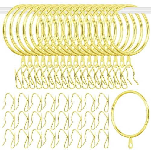Glarks 30 Ensembles 50mm / 2inch Or métal draperie Rideau bagues suspendues Ensemble, Comprend 30pcs bagues de Rideau et 30pcs draperie Crochets de Broche, draperie coulissante Eyelet bagues