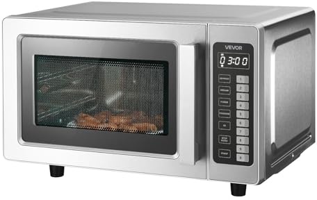 VEVOR Commercial Microwave Oven, 0.9 Cu Ft, 1000W Digital Stainless Steel Countertop Microwave Oven with Touchscreen, 10 Cooking Presets, 5 Power Levels, Multi-Lock Door & Easy Clean for Restaurants