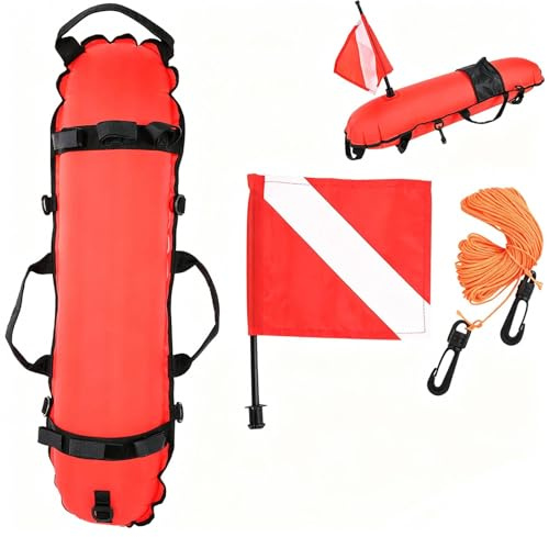 Jwthee Dive Float with Flag, Spearfishing Float Buoy for Scuba Diving, High Visibility Surface Marker Buoy with Rope for Swimming Safety Orange