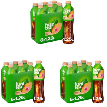 Fuze Tea, Bevanda Rinfrescante Analcolica di Té al Gusto Pesca e Rosa, con Zuccheri ed Edulcorante - 6 Bottiglie da 1.25 L (Confezione da 3)