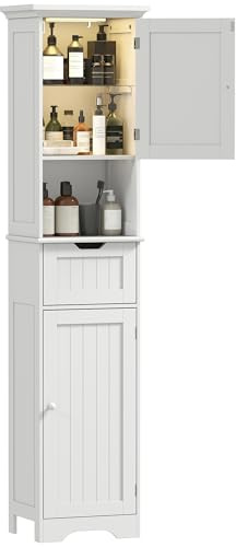 HOMCOM Tall Bathroom Cabinet Freestanding LED Light 40 x 30 x 170 cm White