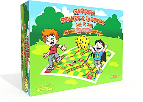 Giant Snakes and Ladders Outdoor Game – Life-Sized 3x3 Meter Mat with Inflatable Dice – Family Fun for Kids & Adults, Includes Ground Pegs – Ideal for Garden Parties, BBQs & Gatherings