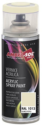AMBRO-SOL - Pintura acrílica en spray, color Blanco Perla, RAL 1013, exteriores e interiores, 400 ml, El embalaje puede variar