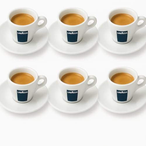 Holland Plastics Original Brand 6 X Lavazza Espresso Porslinsmuggar och fat kapacitet cc 75, höjd mm 58