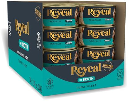 Reveal Natural Wet Cat Food, 24 Count, Grain Free, Limited Ingredient Canned Food for Cats, Tuna Fillet in Broth, 2.47 oz Cans