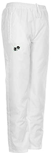 Mega_JumbleSale® Adult Waterproof Bowling Trousers White Logo Bowls Lawn Elasticated Waist Green Sport Outdoor Bottoms Pants (M, White)