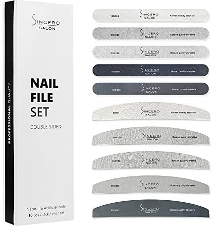 Sincero Salon - Limas De Uñas Profesionales - 10 piezas - Diferente Tamaño De Grano - Lima Uñas Semipermanente y Acrilicas - Herramientas De Manicura - Limas Para Uñas De Gel