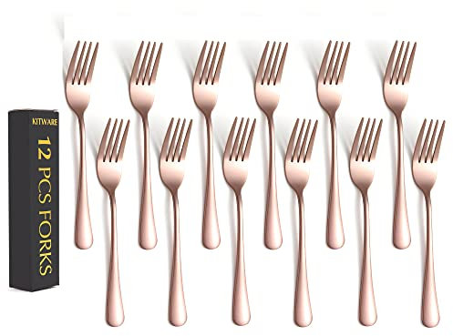 Rose Gold Fork Set of 12 Pieces, 6.8 inch Silverware forks, Stainless Steel Small Dinner forks, Kitchen Utensils for Home, Kitchen or Restaurant, Dishwasher Safe