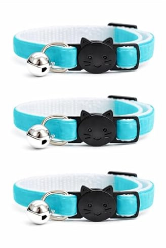 Velvet Cat Collars with Bell. Safe Breakaway Quick Release Buckle. Available in Cat & Kitten Size (Pack of 3) (Cat Collar (20cm - 30cm), Turquoise Velvet (Pack of 3))