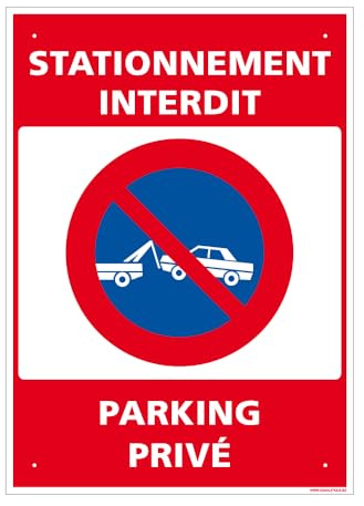 Signalétique.biz France, Panneau Stationnement Interdit, Parking Privé aluminium 2 mm, 30 x 42 cm (300 x 420 mm) Signalisation Rectangulaire Prépercée Avec Kit De Fixation Fabrication Française