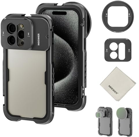 NEEWER 15 Pro Max Phone Käfig Cage Video Rig für iPhone 15 Pro Max mit Snap On 67mm Filter Adapter 17mm Objektiv Backplane Cold Shoe 1/4 Halterung Alu. Telefon Stabilisator für TikTok,PA024