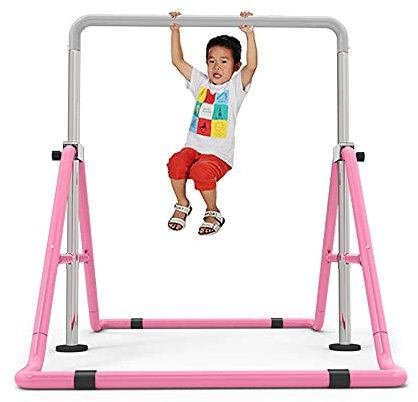 NadineDutol Barre de gymnastique pour enfants - Barre fixe pour l'extérieur - Pour le jardin - Réglable en hauteur - Pour la maison, la gym, le jardin - Hauteur réglable de 85 à 129,5 cm - Rose