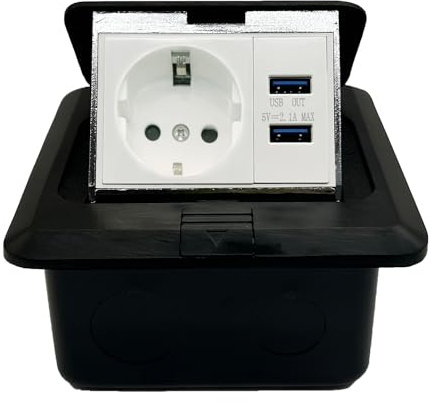 Prellen - Presa a 2 prese da tavolo con 2 porte USB, presa a muro a scomparsa, da pavimento, piano di lavoro, ristorante, cucina, nero