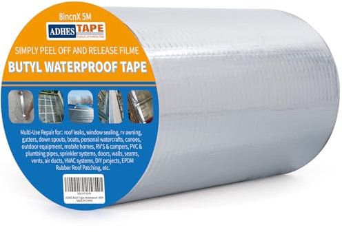 ADHES Cinta de Butilo Impermeable autoadhesiva, 20CM x 5M, 47 mil de Espesor cinta aluminio adhesiva para fugas de techo, reparación de grietas, ruptura de tuberías