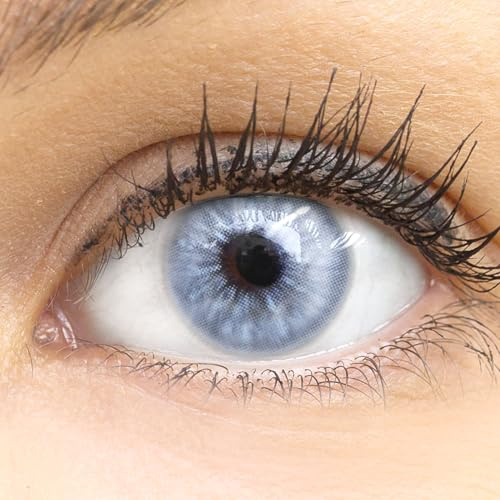 GLAMLENS Lenti a contatto colorate azzurre Almeria blue - con porta lenti a contatto - blu naturali in silicone idrogel - 2 pezzi - DIA 14,20 - senza correzione 0.00 diottrie lente a contatto