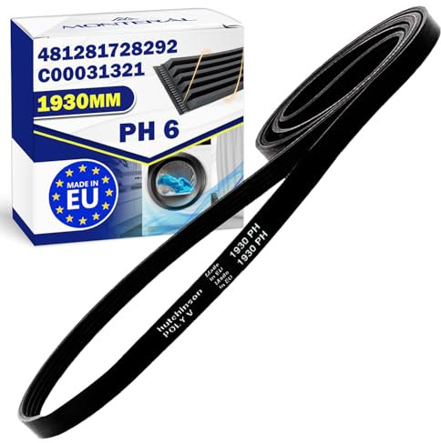 Courroie Seche Linge Poly-V 1930 PH 6 avec le Code Original 481281728292 pour Whirlpool pour Bauknecht C00031321 pour Indesit - MADE IN EU - Garantie de 10 Ans - MONTERAL