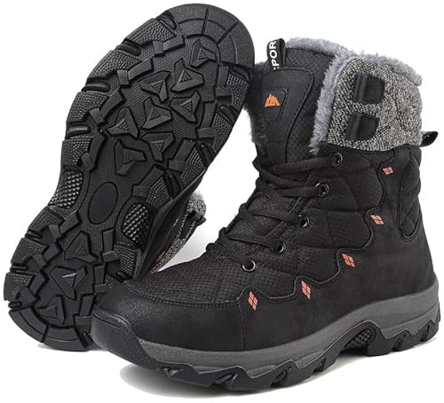 Maxome Snow Boots Mens Winter Boots Walking Boots Warm Fur Lined Snow Shoes Ankle Boots Mid Calf Non-Slip Lightweight Sports Outdoor Trekking Hiking Boots
