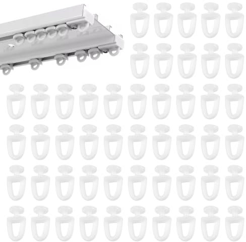 50 Pezzi Ganci Plastiche per Tende, Accessori Tende Scorrevoli, Tenda Binario Gancio Ganci Scorrevoli in Plastica per Binari per Anelli Sistema di Binari Accessori per Tende E Binari per Tende
