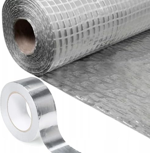 10m² Aluminium Foil Vapour Control Membrane (VCL) - Multi-Purpose Reflective Vapour Barrier for Walls, Roofs & Floors – (1m x 10m Folded + 45m Aluminium Tape Set)