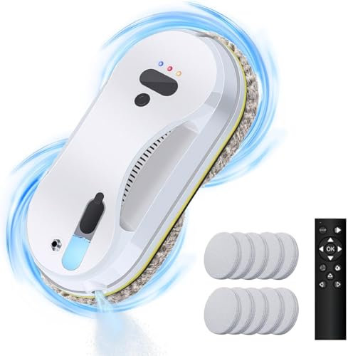 Fensterputzroboter, 3800Pa Fensterroboter mit Sprühfunktion, 40ML Wassertank, Sicherheitssystem, Intelligente Navigation, Fensterreiniger Roboter Elektrisch Für Alle Glatten Oberflächen,10 Tücher