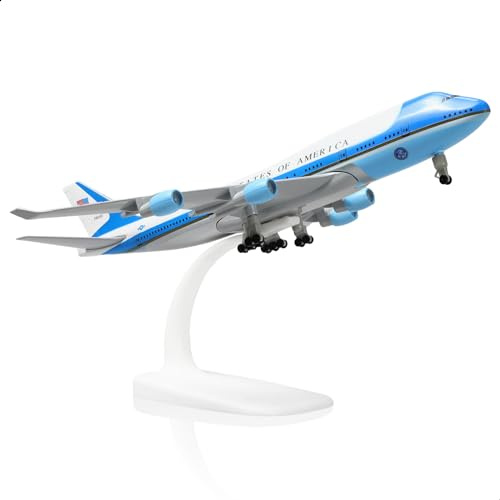 QIYUMOKE 1/300 Air Force One 747 VC-25A DieCast metallflygplan med stativ | Flygplansmodell för Boeing 747 legering modellflygplan (8,3 tum) gåvor för flygfartsintresserade, skrivbordsdisplaysamling