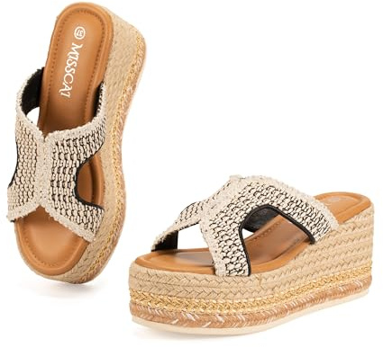 MISSCAI Ciabatte Zeppa Estivi Donna Sandali Eleganti con Tacco Alta Plateau in Stile Espadrillas Pantofole Fascia Chic Aperta Comode WWC250142 Nero 37