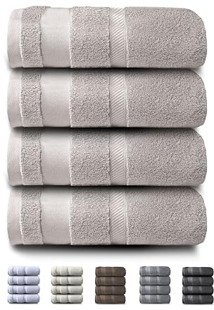 PAULA HOME TEXTIL HOGAR Y DECORACION ATRIVM - Toallas de Baño 100% Algodón Zero Twist | Muy Suaves y Absorbentes de 600gr/m² | Incluye 4 Toallas de Tocador (30x50cm) de Color Beige