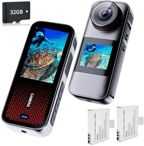 Xilecam Action Camera Dual Screen Sports Camera 32GB Card,Support Rain Protection with 2 X1350mAh Batteries and Multi-Function Accessory