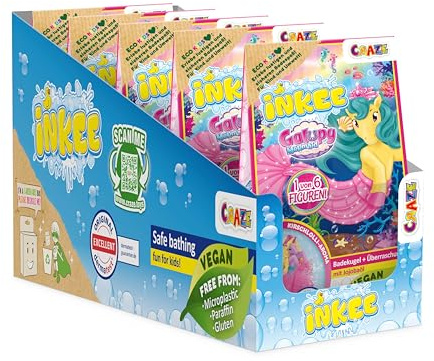 INKEE GALUPY MERMAID Confezione da 5 palline da bagno a forma di sirena con sorpresa, bomba da bagno per bambini a forma di conchiglia con figure a sirena e aroma di zucchero filato