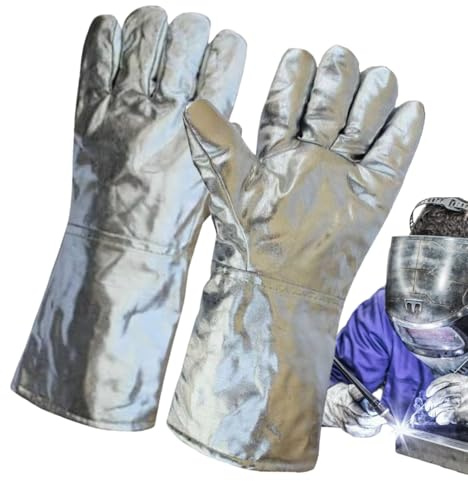 Generico Guanti Da Saldatura Uomini | Guanti In Alluminio Resistenti Al Calore Per Fonderia, Da Lavoro Per Metallurgia Lavorazione Vetro E Cucina