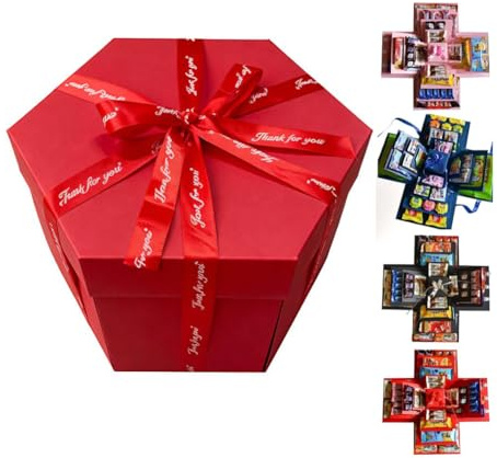 DIY Explosion Gift Box,5 Layer Snack Explosion Box with Ribbon,Creative Exploding Photo Album Surprise Love BoxS with DIY Scrapbooking Accessories for Anniversary,Birthday,Valentine's Day,Wedding