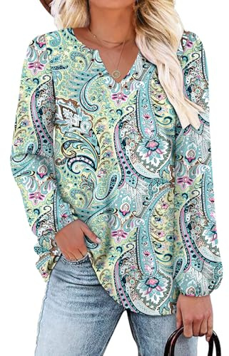 CHICZONE Women's Long Sleeve Tunic Tops V Neck Pleated Shirts Fashion Ruffle Blouses