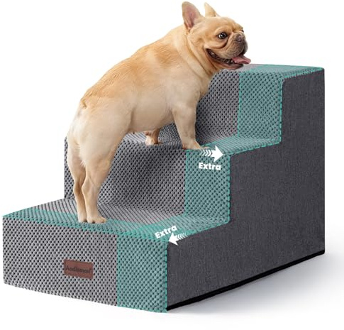Aodisman Dog Stairs for Small Dogs, 3-Step Wider Pet Stairs for Couch and Beds, Non-Slip Dog Steps for Old Cats, Puppy, Small Medium Dogs,15.7 H,Grey