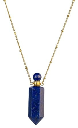 APXXAIBO Natural Crystal Hexagonal Column Aromatherapy Bottle Necklace,Openable Energy Sweater Chain (yellow tiger stone)