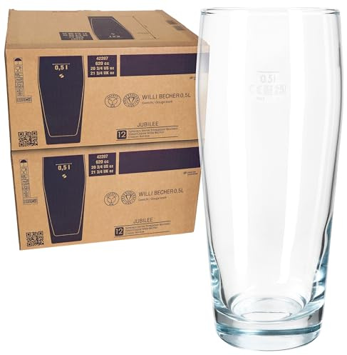 MamboCat 24er Set Willibecher 0,5 L geeicht I Biergläser aus klarem Glas mit Eichstrich I Trinkgläser für Bier, Wasser, Cocktails & Softgetränke ideal für Gastro, Bars & Restaurants