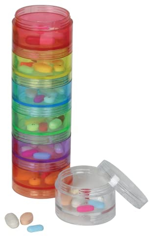 Ezy Dose Weekly (7-Day) Daily Stackable Pill Case, Medicine Planner, Vitamin Organizer Box, Medium Detachable Compartments, Easy to Use, Rainbow Colors, BPA Free