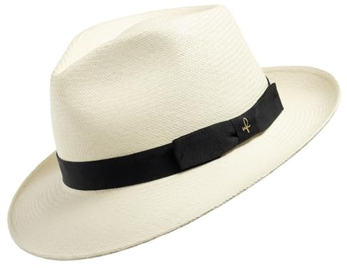 ULTRAFINO Genuine Havana Retro Panama Straw Hat Classic Lightweight Black Hatband 7 3/8