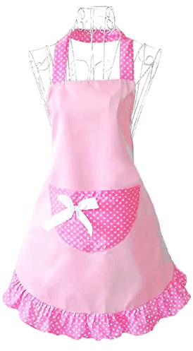 Hyzrz Cute Girls Bowknot Funny Aprons Kitchen Restaurant Cake Aprons with Pocket for Women(Pink)