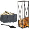 Relaxdays 3 TLG. Kamin-Set, Kaminholztasche, Kaminholzregal, Kohlenschaufel, Filz, Stahl, faltbar, pulverbeschichtet, schwarz/grau
